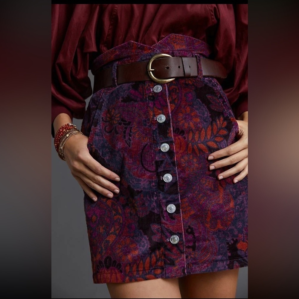 Pilcro Floral Corduroy Button Front Mini Skirt NWT 2